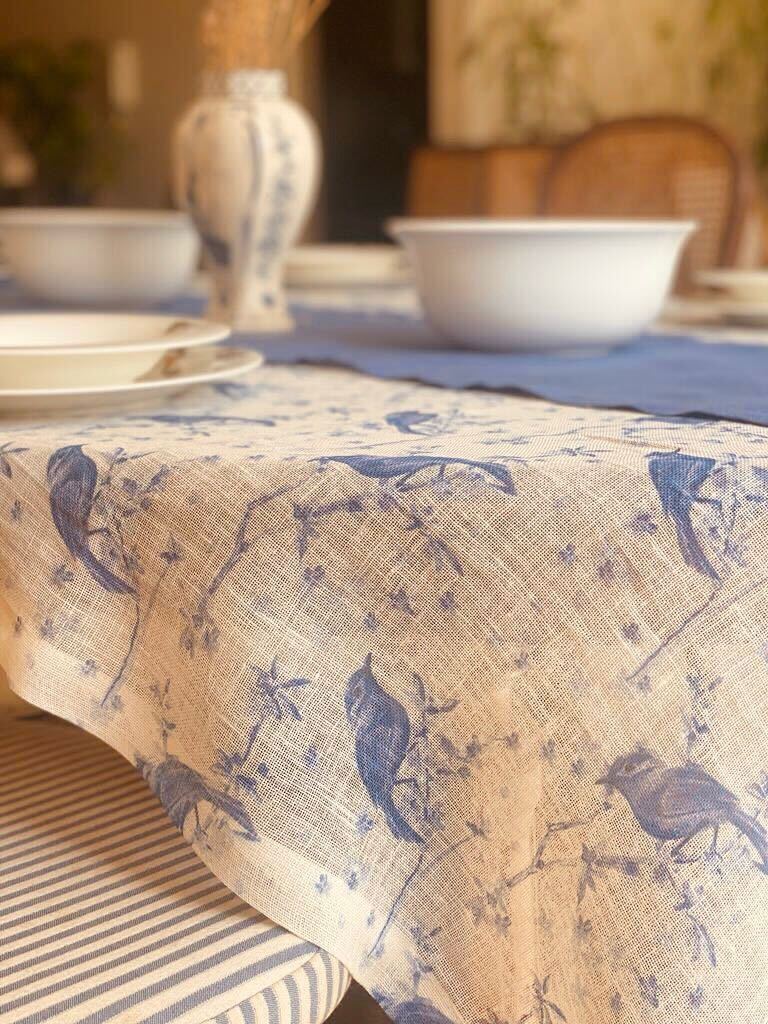 embroidered blue birds tablecloth
